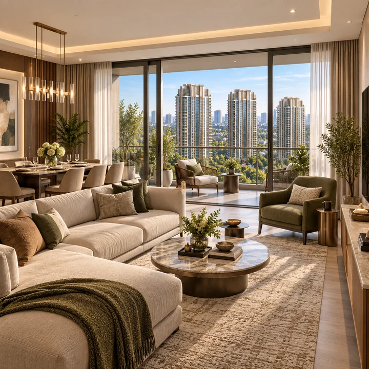 Abhee City Urban Glenn 3 BHK living and dining room